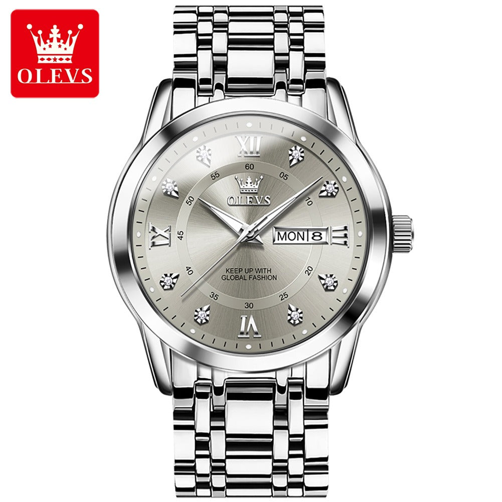 Luxuriöse Edelstahl-Quarzuhr für Herren, hochwertige Freizeit- und Business-Armbanduhr in Gold | 5513