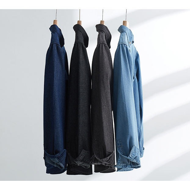 Herren Slim Fit Denim Langarmhemd Trendy Style Casual Arbeitsjacke Hemd | MT8003