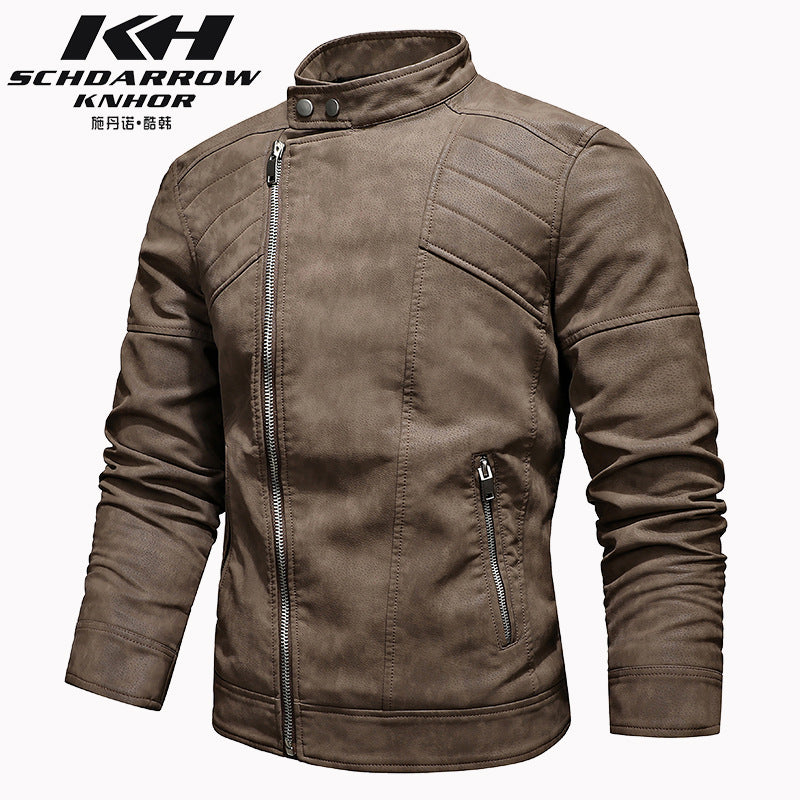 Herren PU-Lederjacke Gepolstertes Revers Schräges Revers Reißverschluss Koreanischer Stehkragen Jacke Blazer | KH-138