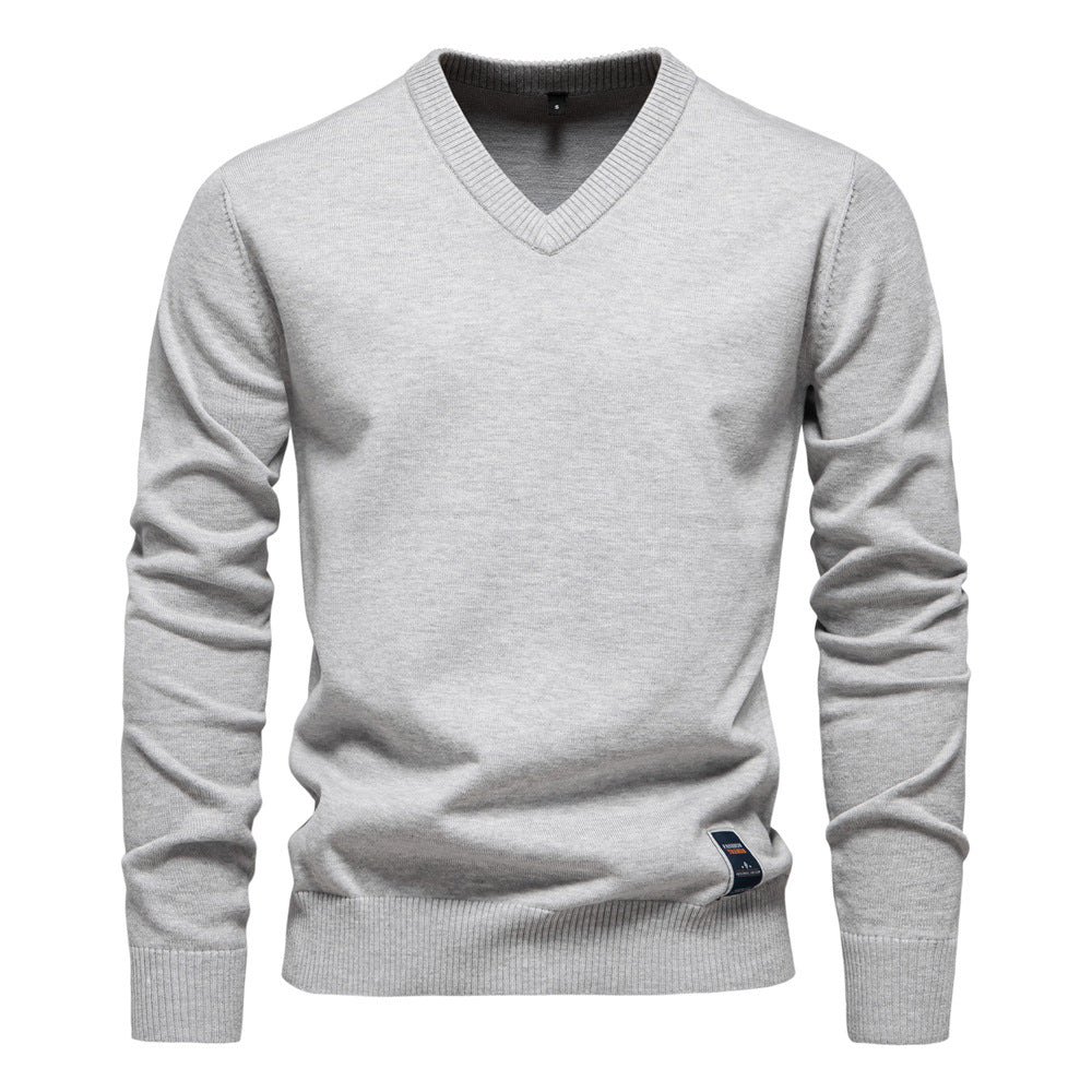 Winterpullover mit V-Ausschnitt, einfarbig, langärmelig, warm, Oberteile | VSW-02