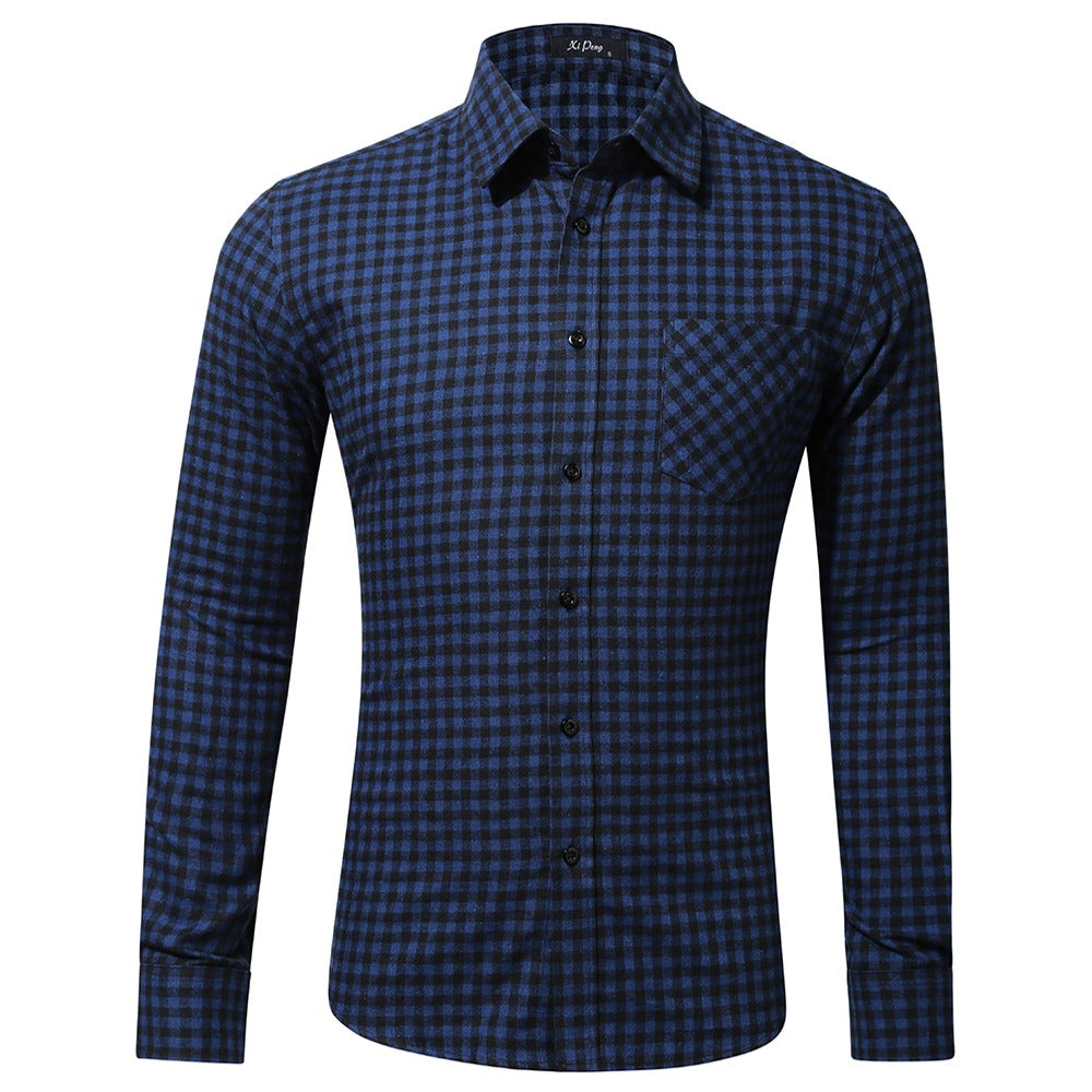 Herren Baumwollhemd mit Karomuster, langärmelig, Regular Fit, leger, Button-Down-Hemden | DTF10