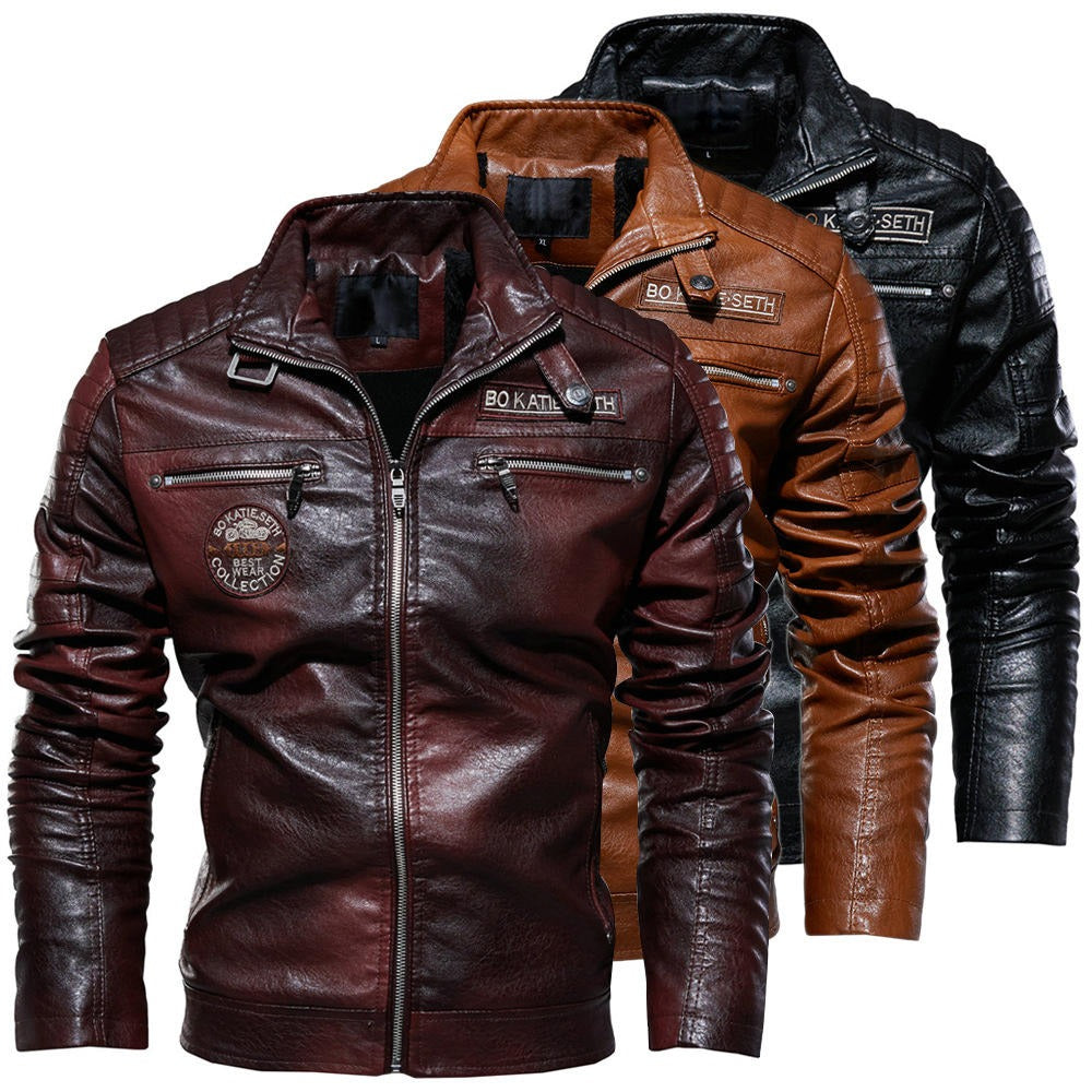 Herren Lederjacke Fleecefutter PU Ledermantel Übergröße Herren Revers Stickerei Blazer Jacke | 6693