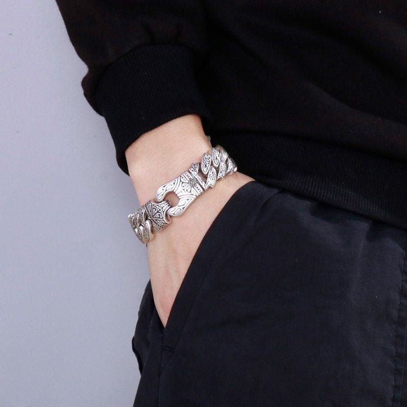 Herren Retro Titan Stahl Armband – Punk Rock Stil mit Schnappverschluss | KB123641-BDJX