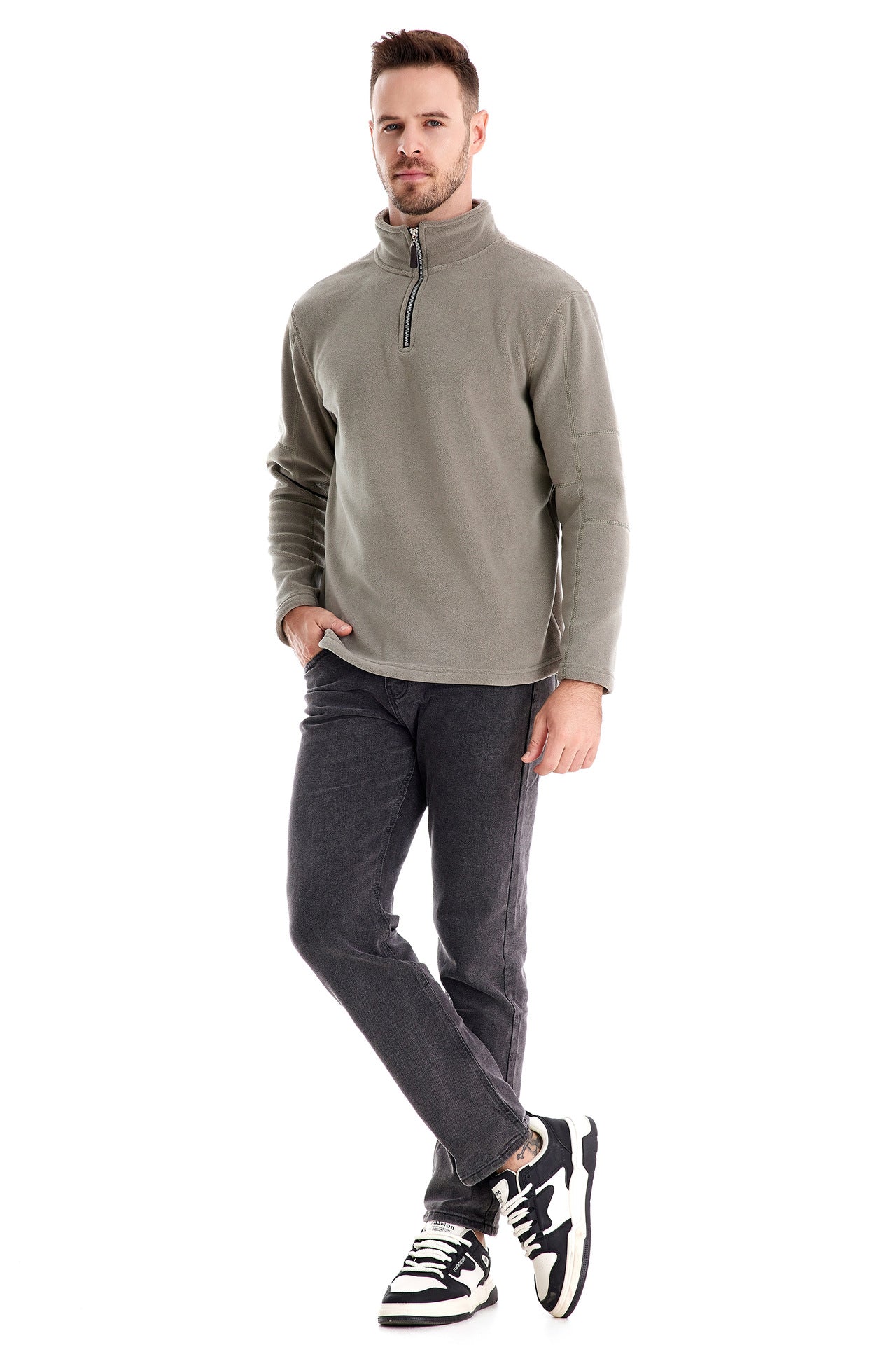 Herren Fleece Pullover Sweatshirts | Herbst-Winter 2025 Europa Mode | Half-Zip Stehkragen Tops | HD08