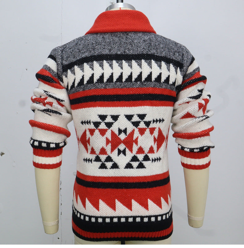 Herren-Strickjacke mit Reißverschluss, europäischer und amerikanischer Jacquard-Pullover mit langen Ärmeln und Revers | SY0012