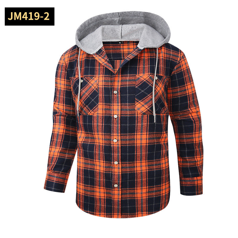 Herren Premium Loose Fit Casual Flanell Langarmhemd mit Kapuze und Karomuster | JM419