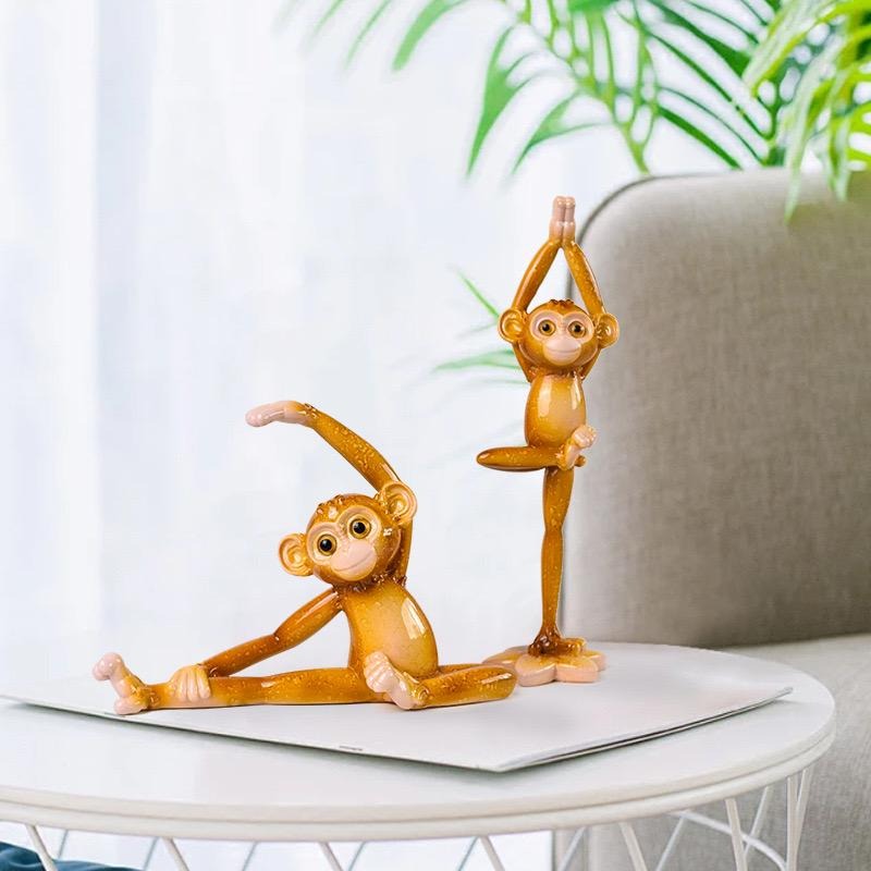 Yoga-Affe-Harz-Ornamente, pastorale Tierdekorationen für Fernsehschrank, Flur oder Weinschrank | QW60