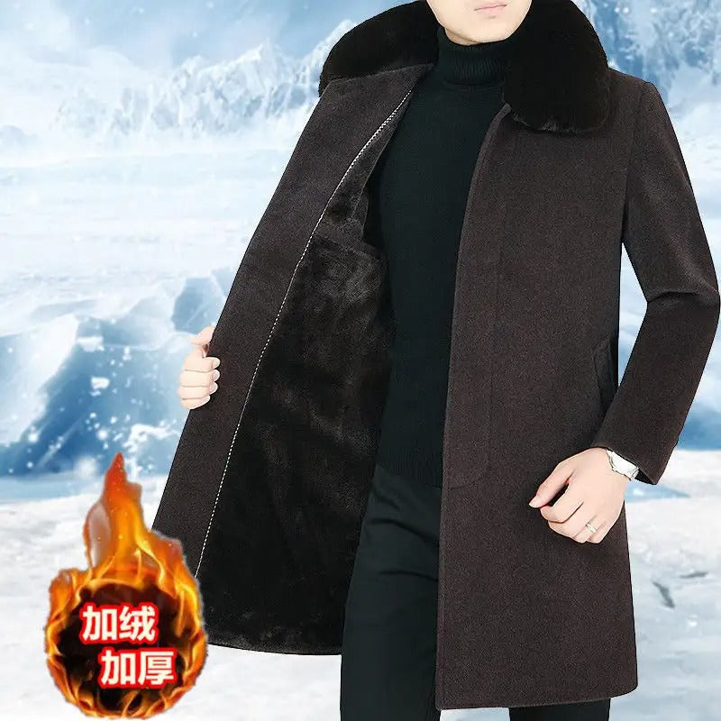 Herren Britischer Mantel Wolljacke Winter Schwere Baumwolle Slim Blend Casual Trenchcoat | 805