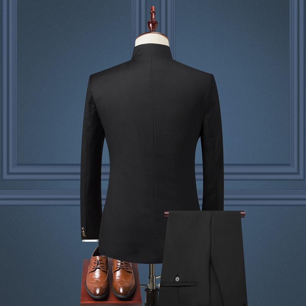 Herrenanzug Slim Fit Dreiteiliger Zhongshan-Anzug im britischen Stil mit Stehkragen | 02