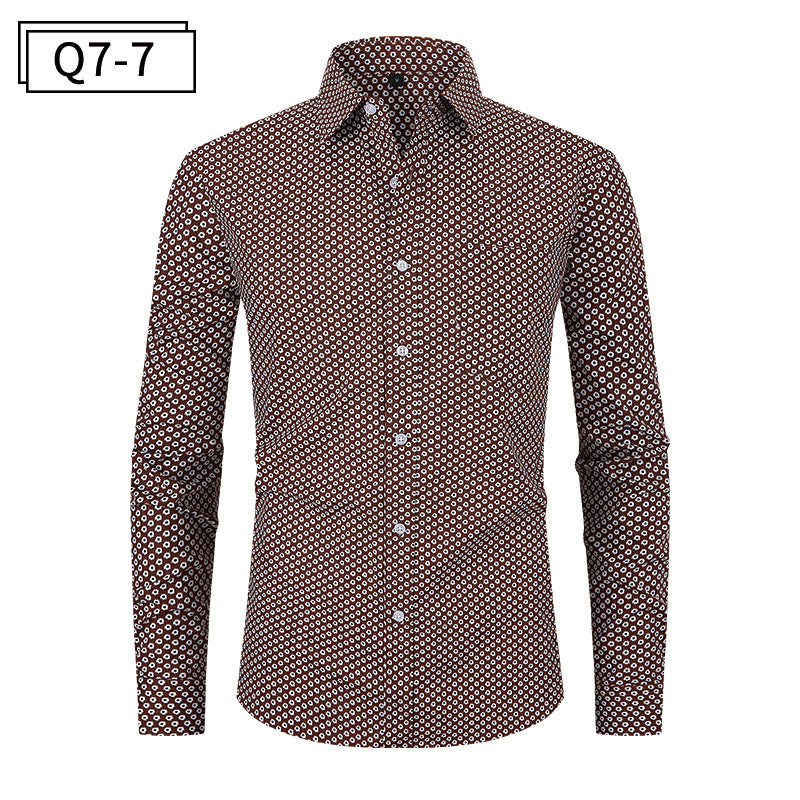 Herrenhemd mit klassischem Blumenmuster und Knopfleiste | Q7