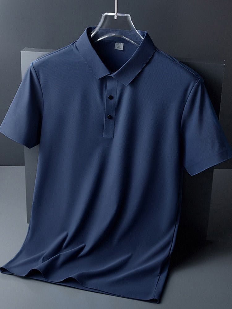 Herren Sommer Nahtloses T-Shirt Aus Eisseide Einfarbig Kurzarm Lässiges Stretch-Poloshirt | Y678