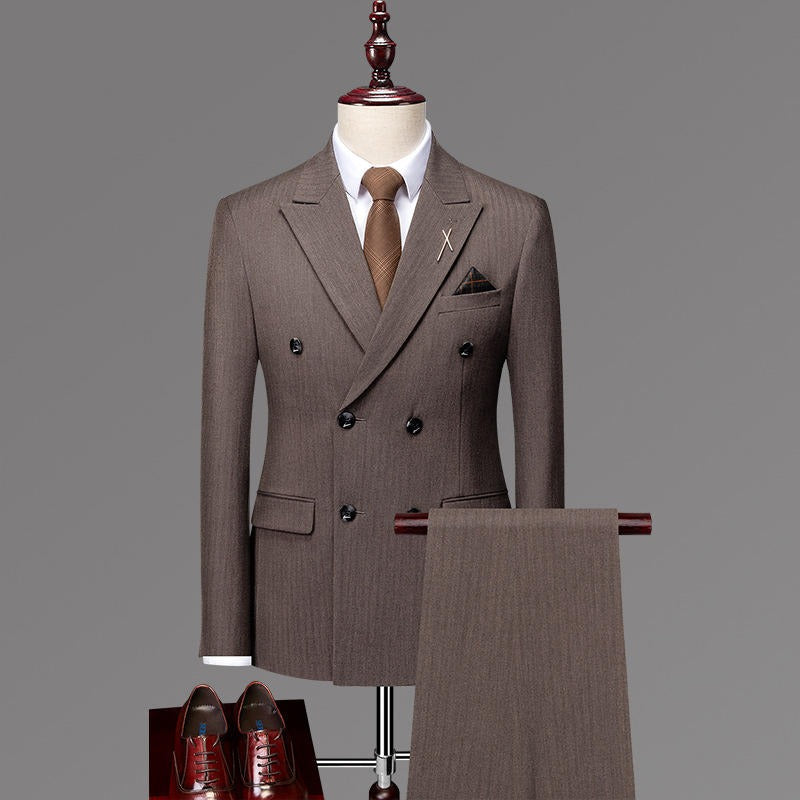 3-teiliger Herren-Freizeitanzug, britischer Slim-Fit-Streifen, zweireihiger Anzug für den Bräutigam und die Hochzeit | DYQ06