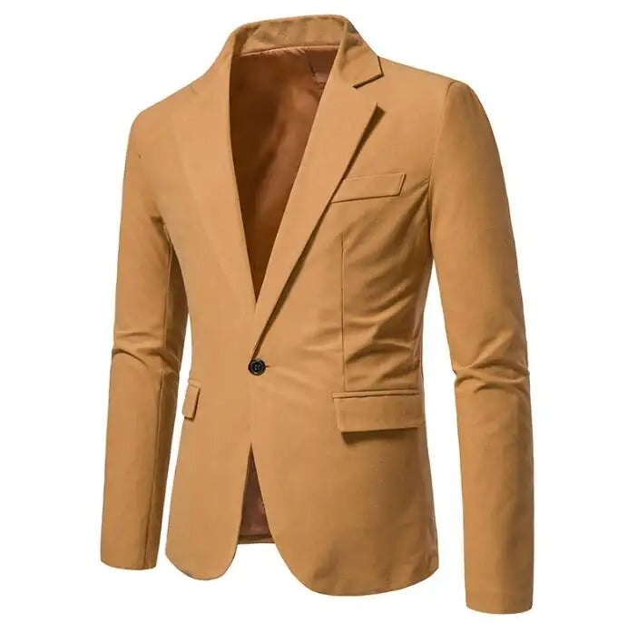 Herren-Anzugjacke aus Wildleder mit V-Ausschnitt und einem Knopf, Hochzeitsanzug, formeller Blazermantel | 1314X02