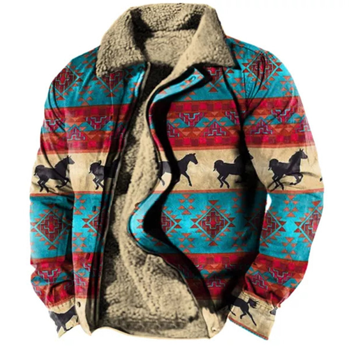 Herren Plus Size Casual Aztec Geometric Print Fleecejacke Streetwear Herbst Winter Loose Fit Mantel | TS-6594