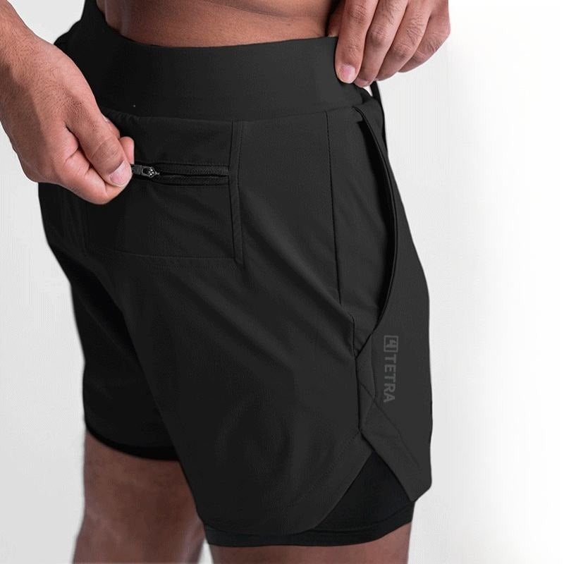 Neue Doppeldecker-Laufshorts Fitness Workout Bermuda Schnelltrocknende Kurze Hosen Unterteile | K-55