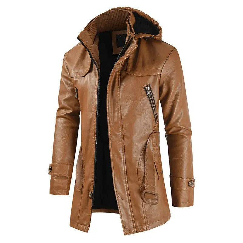 Herren-Lederjacke in mittlerer Länge, Jugend-Windjacke aus PU-Leder | XT1045