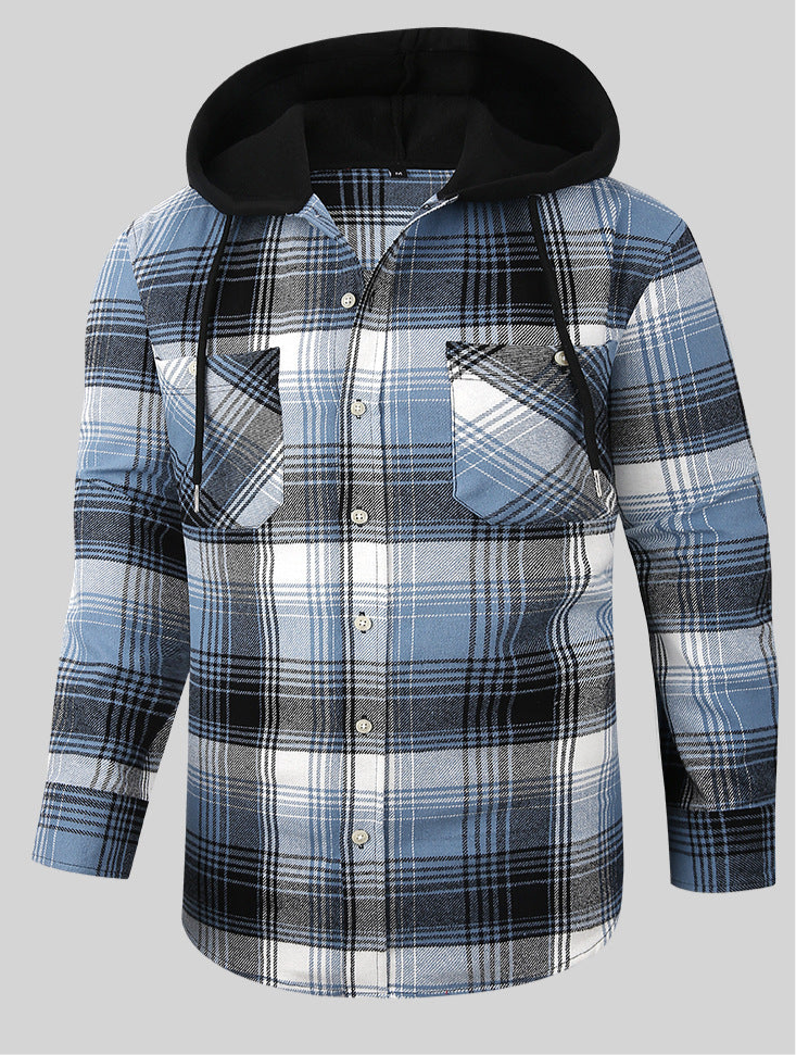 Herren Premium Loose Fit Casual Flanell Langarmhemd mit Kapuze und Karomuster | JM419
