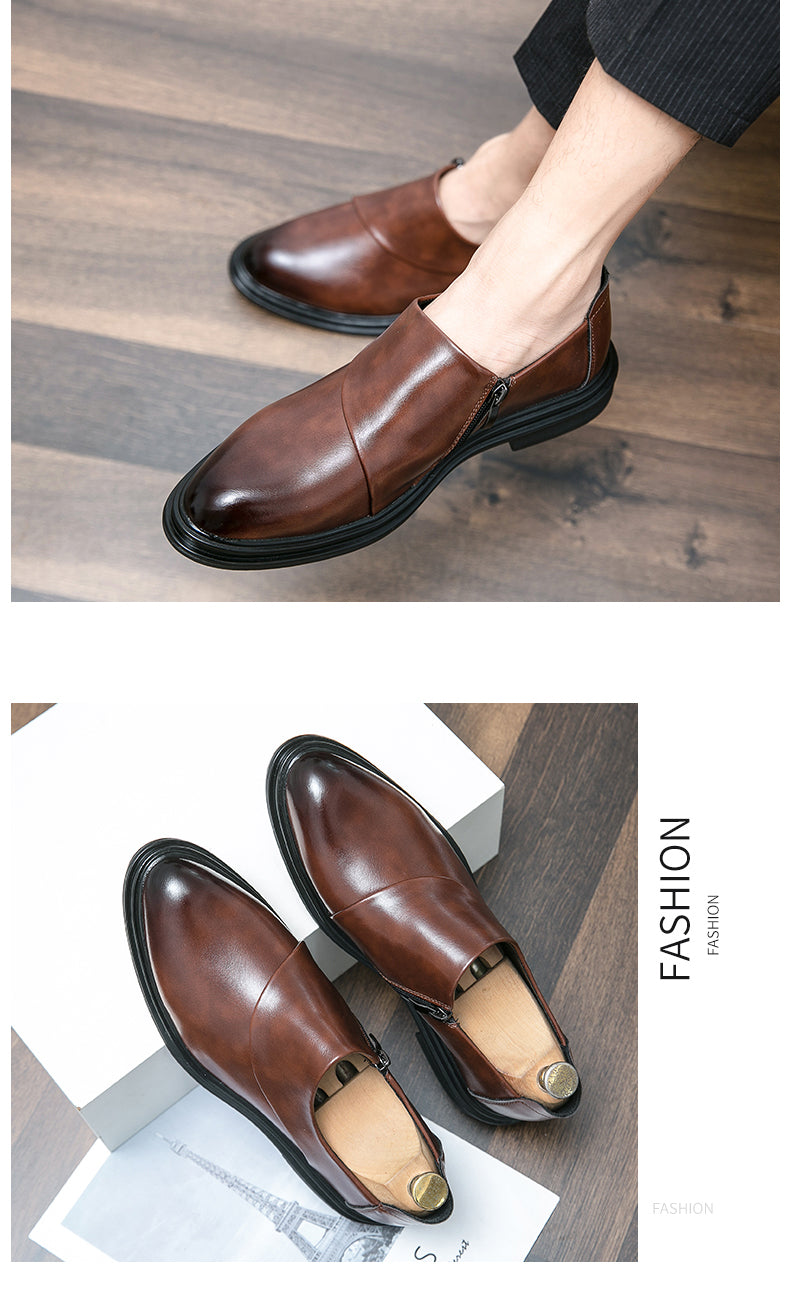Herren Business-Loafer mit spitzer Zehenpartie und Reißverschluss, edel, gutaussehend, formelle Abendschuhe | 7823
