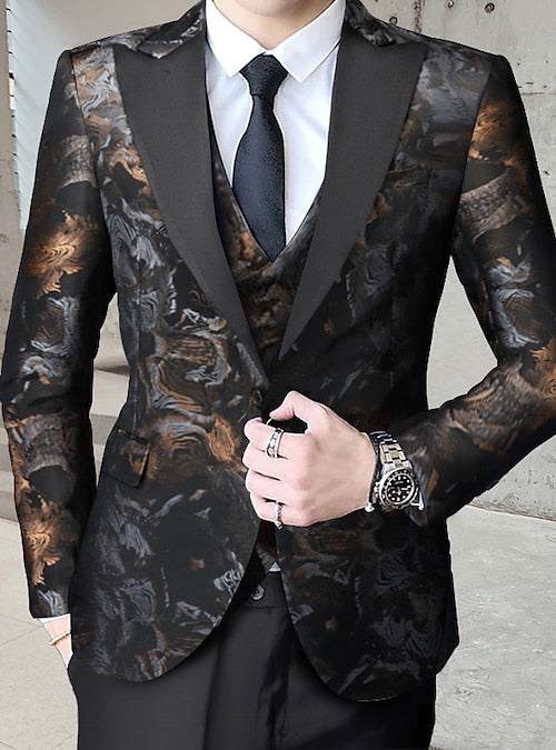 Luxuriöser, hochwertiger Herren-Smokinganzug aus Jacquard, dreiteilig, für Hochzeiten, Partys, Blazer, Weste und Hose | 1515