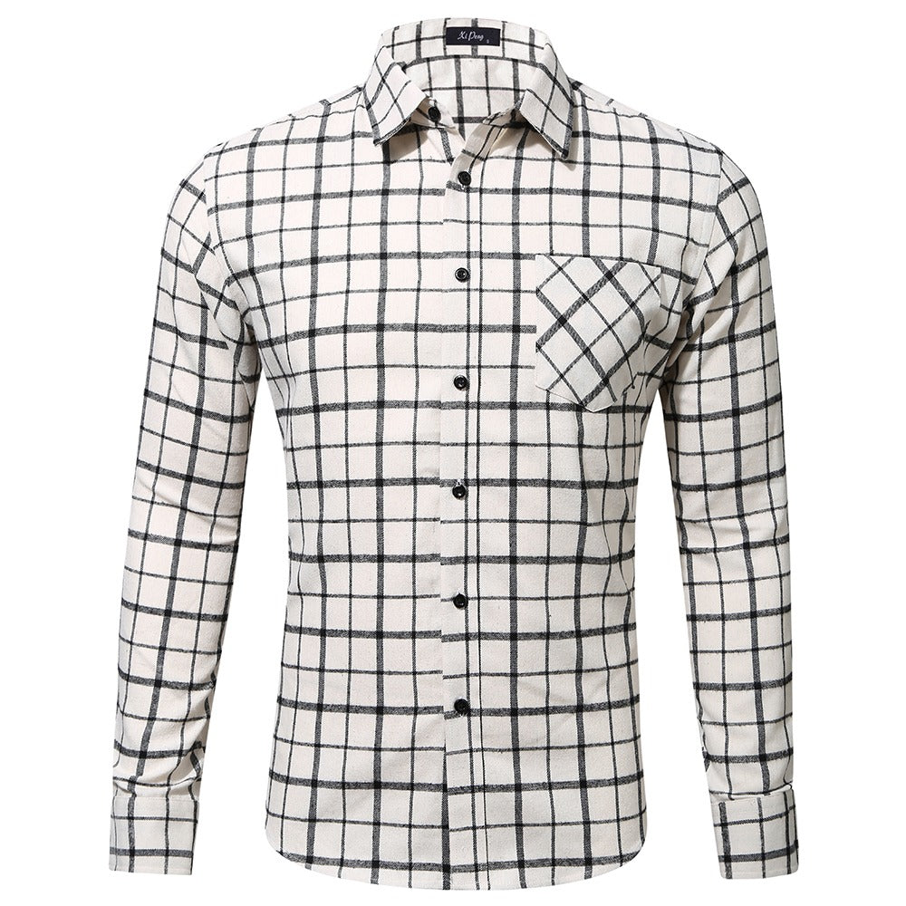 Herren Baumwollhemd mit Karomuster, langärmelig, Regular Fit, leger, Button-Down-Hemden | DTF10