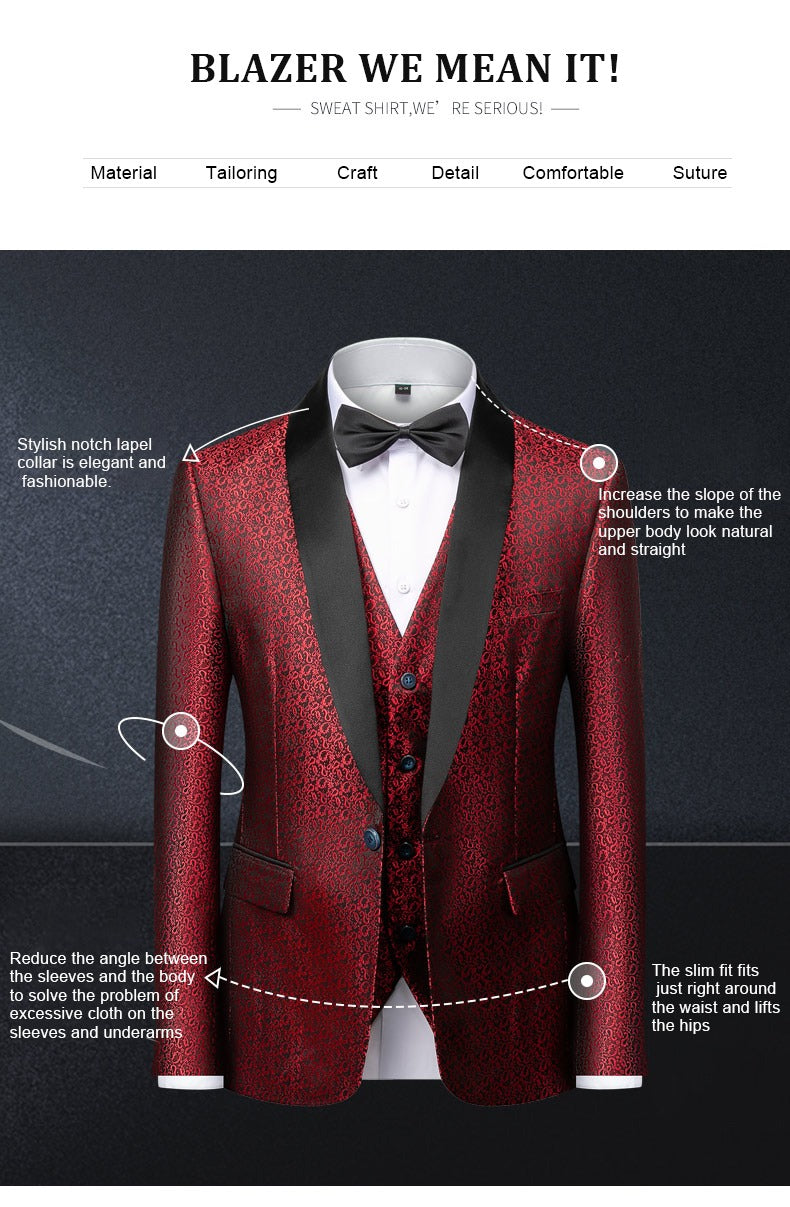 Herren Slim Fit 3-teiliger Anzug für den Bräutigam, Hochzeit, Einreiher, Smoking mit Schalkragen, stilvolle Marke, formelle Geschäftskleidung | 1953