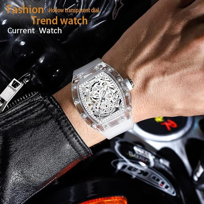 Herrenuhren Luxus Transparente tonnenförmige hohle automatische mechanische Uhr | K-2015A