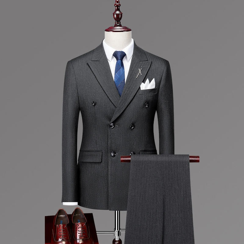 3-teiliger Herren-Freizeitanzug, britischer Slim-Fit-Streifen, zweireihiger Anzug für den Bräutigam und die Hochzeit | DYQ06