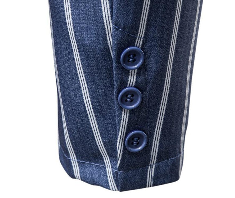 Herren Anzugjacken Blau Gestreift Zwei Knöpfe Party Business Formeller Blazer | 1812