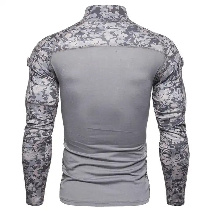 Herren Camouflage Stitching Casual T-Shirt Stehkragen Langarm Leichter Pullover | 1815-G11