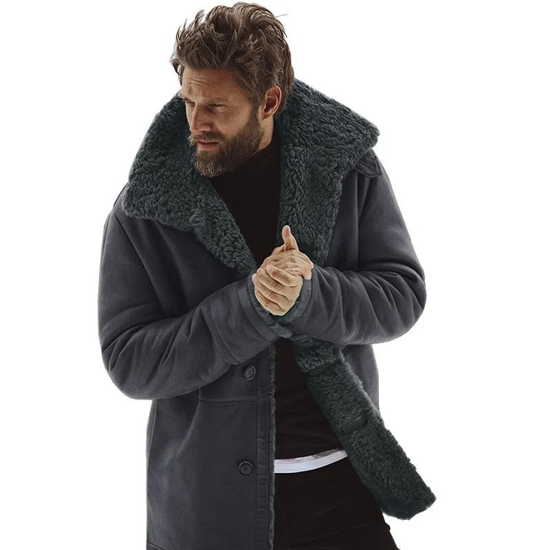 Herren Winter Warmer Pelz Trenchcoat Dicke Mittellange Jacke | B024