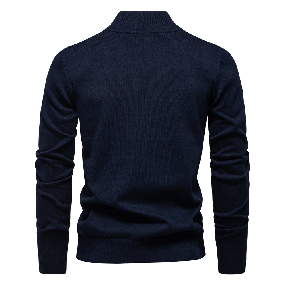 Herren-Pullover aus Baumwolle mit Viertelreißverschluss – Poloshirt aus einfarbigem Strick mit Stehkragen | ZSW-03