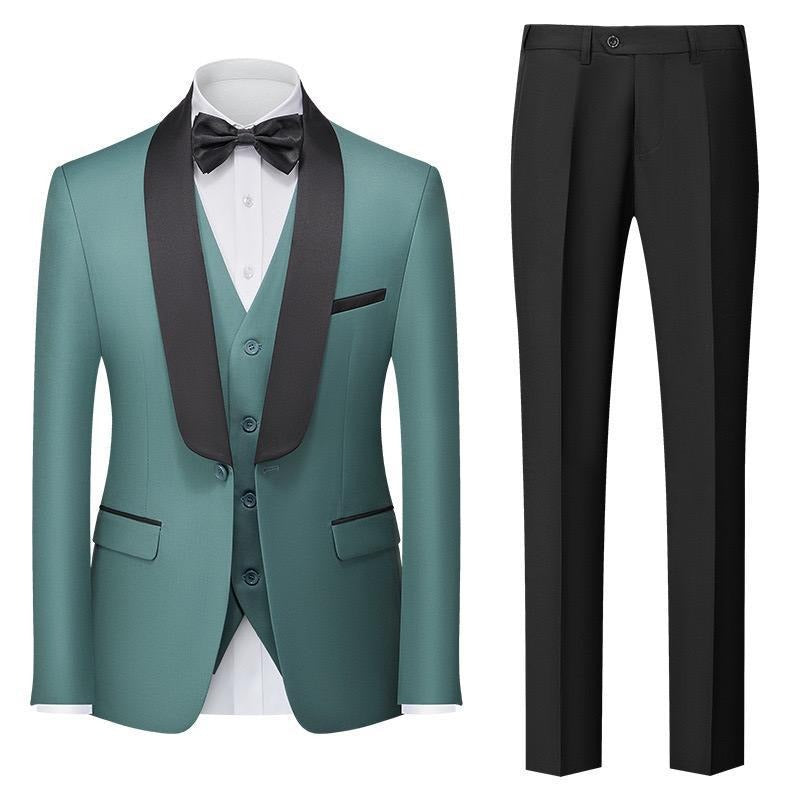 Herren Premium Anzug Casual Regular Smart Fit 3-teiliger Smoking für Abschlussbälle, Schalkragen, Hochzeitsfeier, Trauzeugenanzüge (Blazer + Weste + Hose) | 601
