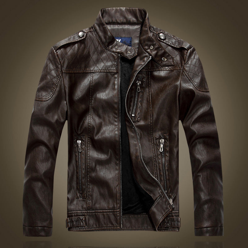 Lederjacke Herren Stehkragen Washed PU Lederjacke Nostalgie | 8899