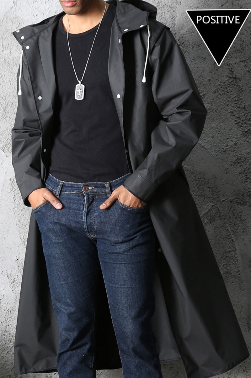 Herren-Regenmantel aus Polyester, wasserdicht, lange Regenjacke mit Kapuze, Outdoor-Wanderregenmantel | 1210