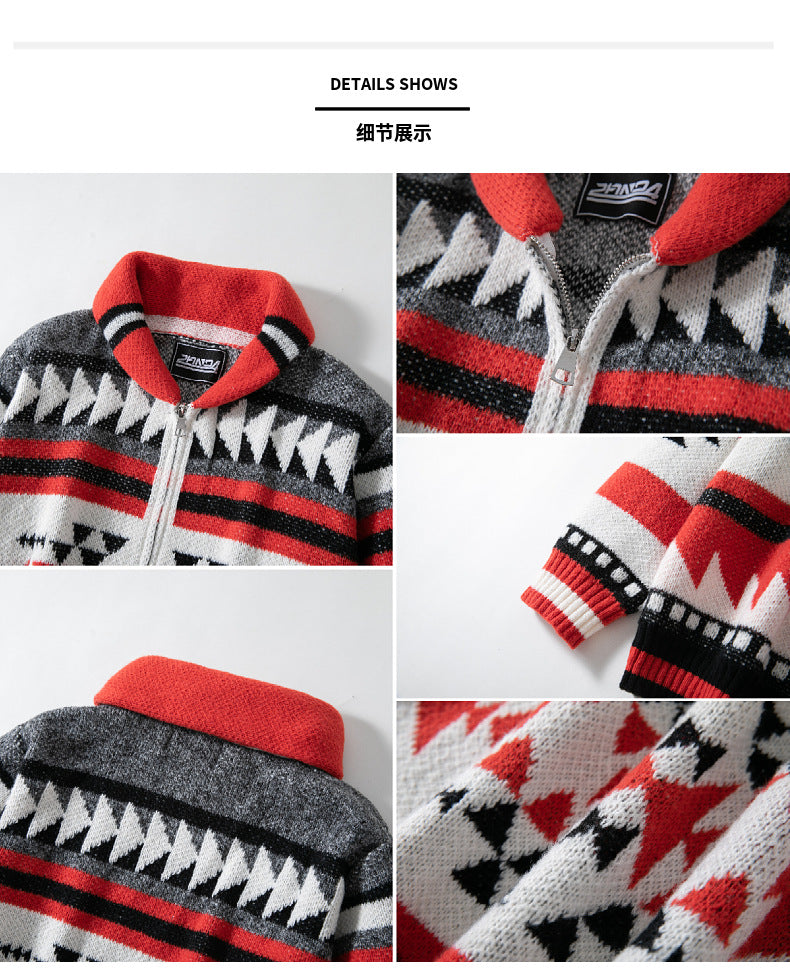 Herren-Strickjacke mit Reißverschluss, europäischer und amerikanischer Jacquard-Pullover mit langen Ärmeln und Revers | SY0012