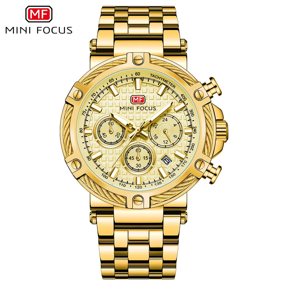 Herren Analog Edelstahl Quarzuhr Mini Focus Chronograph Leuchtuhr | MF047