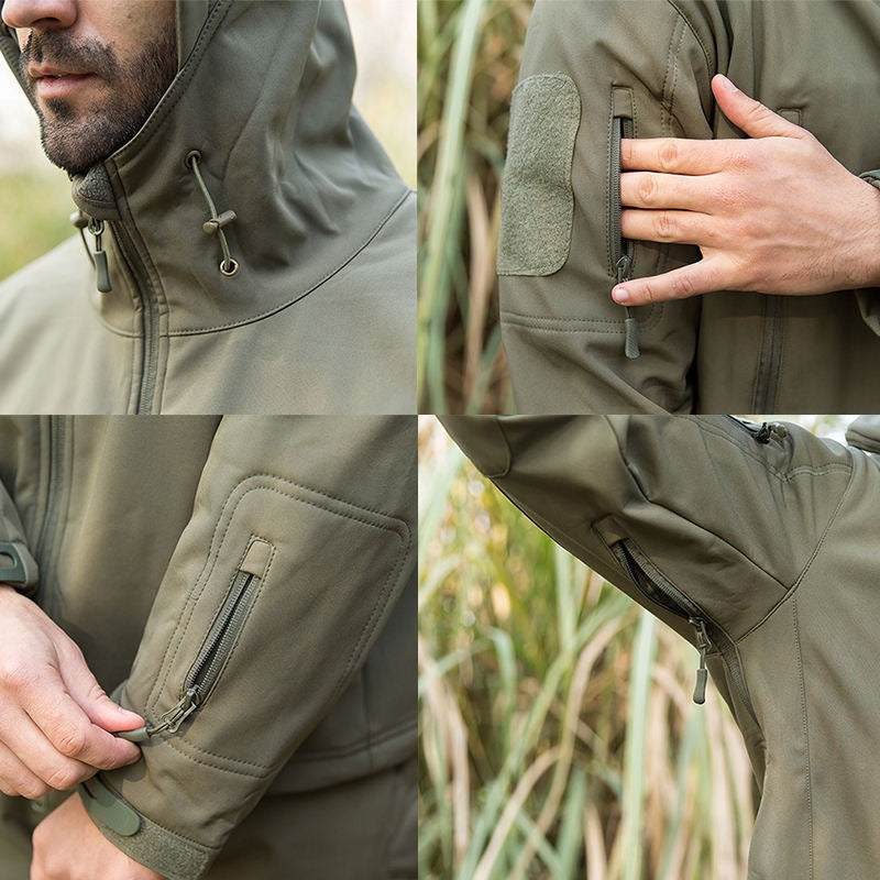 Wasserdichter Wanderanzug für Herren, Outdoor-Windjacke, taktische Jacken, Kapuzenjacke, Trekkinghose für Männer, Thermo-Fleece-Jagdset | 00856