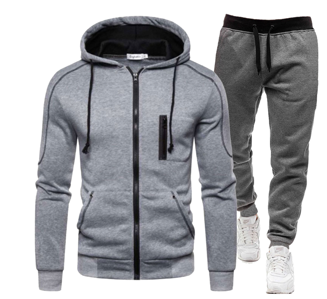 Herren Winter Reißverschluss Hoodie 2 Stück Casual Trainingsanzug Sportswear | 065