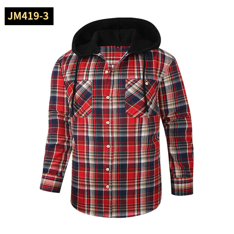 Herren Premium Loose Fit Casual Flanell Langarmhemd mit Kapuze und Karomuster | JM419