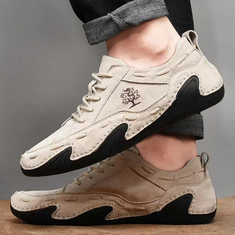 Herren Casual Leder Sneakers Handgefertigte atmungsaktive Loafer Wander-Bootsschuhe | 88897