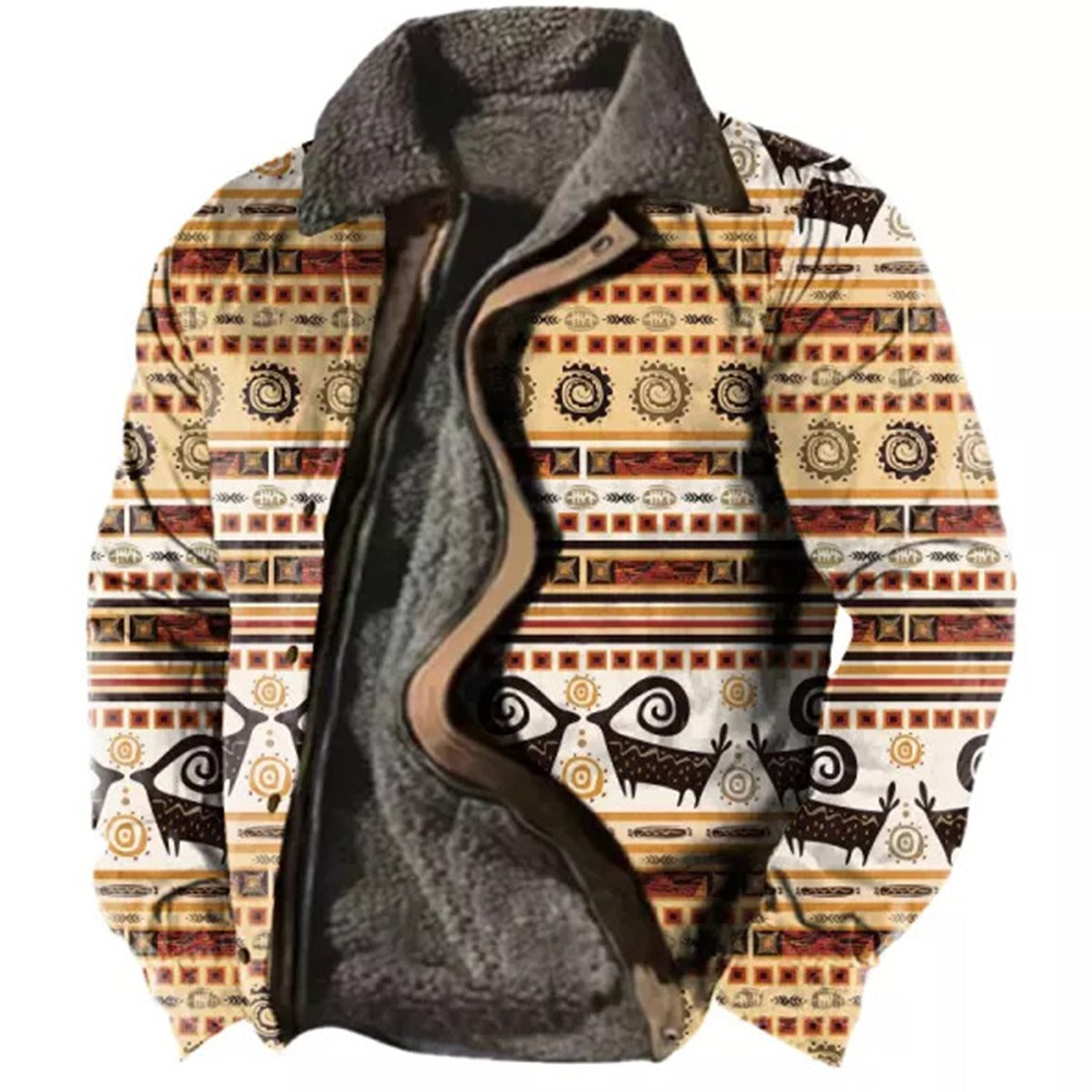 Herren Plus Size Casual Aztec Geometric Print Fleecejacke Streetwear Herbst Winter Loose Fit Mantel | TS-6594