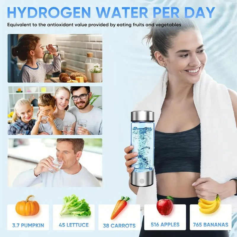 Wasserstoff-Wasserflasche – Per USB wiederaufladbar und tragbar mit Edelstahlverschluss. Verwandelt normales Wasser in wasserstoffreiche Flüssigkeit | TQ-08