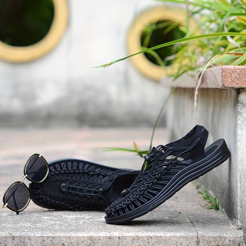 Herrensandalen aus Strick mit geschlossener Zehenpartie, atmungsaktiv, rutschfest, mit elastischen Schnürsenkeln, lässige Outdoor-Sandalen | 1998