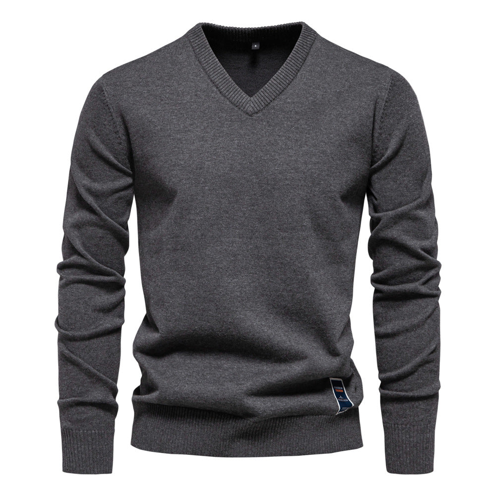 Winterpullover mit V-Ausschnitt, einfarbig, langärmelig, warm, Oberteile | VSW-02