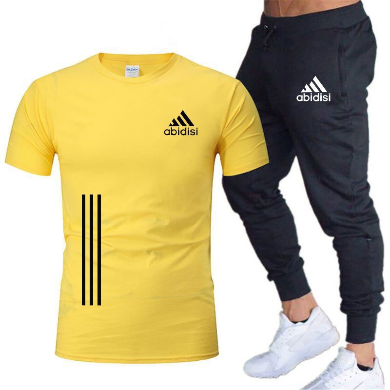 Herren Freizeit Sport Lauf 2 Stück Set Locker Groß T-Shirt & Hose Halbarm Hemden Hosen