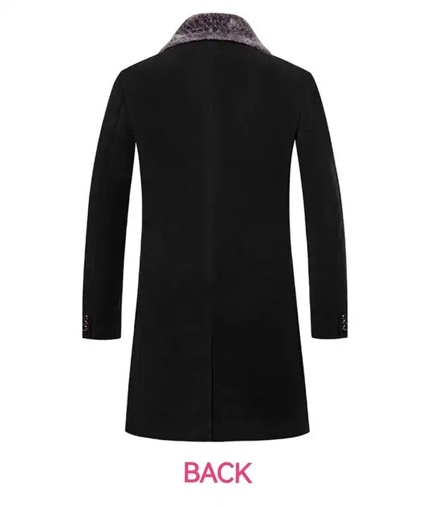 Herren-Trenchcoat mit Pelzkragen, langer Revers, Winterjacke aus Wollmischung, einreihiger Mantel | 224-8919