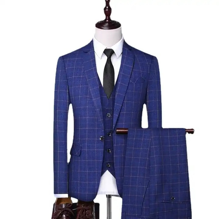 Herrenanzug, einreihig, Slim Fit, 3-teilig, für Business, Party, Hochzeit, kariert, formelle Anzüge | 307