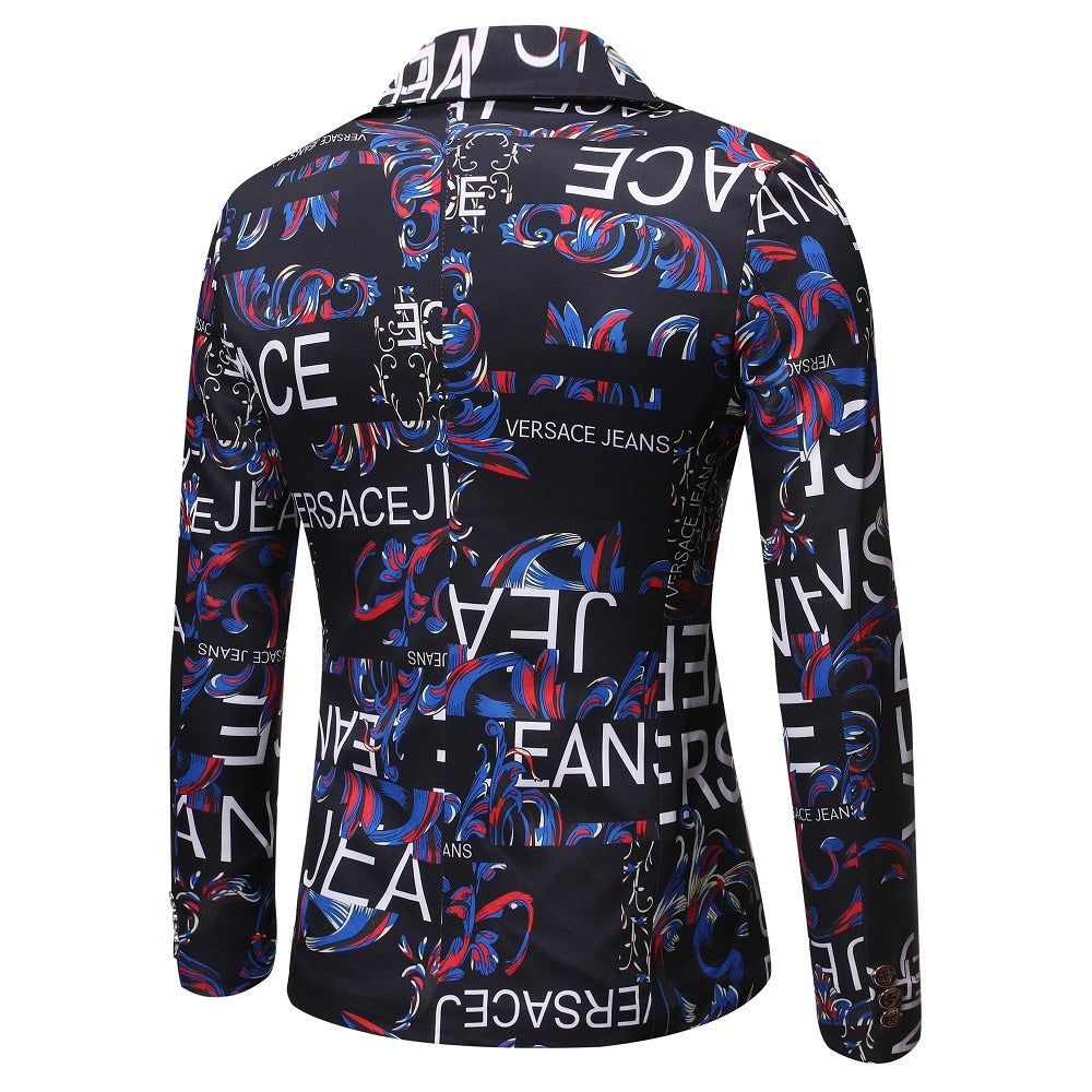 Herren Langarm Slim Fit Blumendruck 1 Knopf Blazer Jacke Mantel | X07