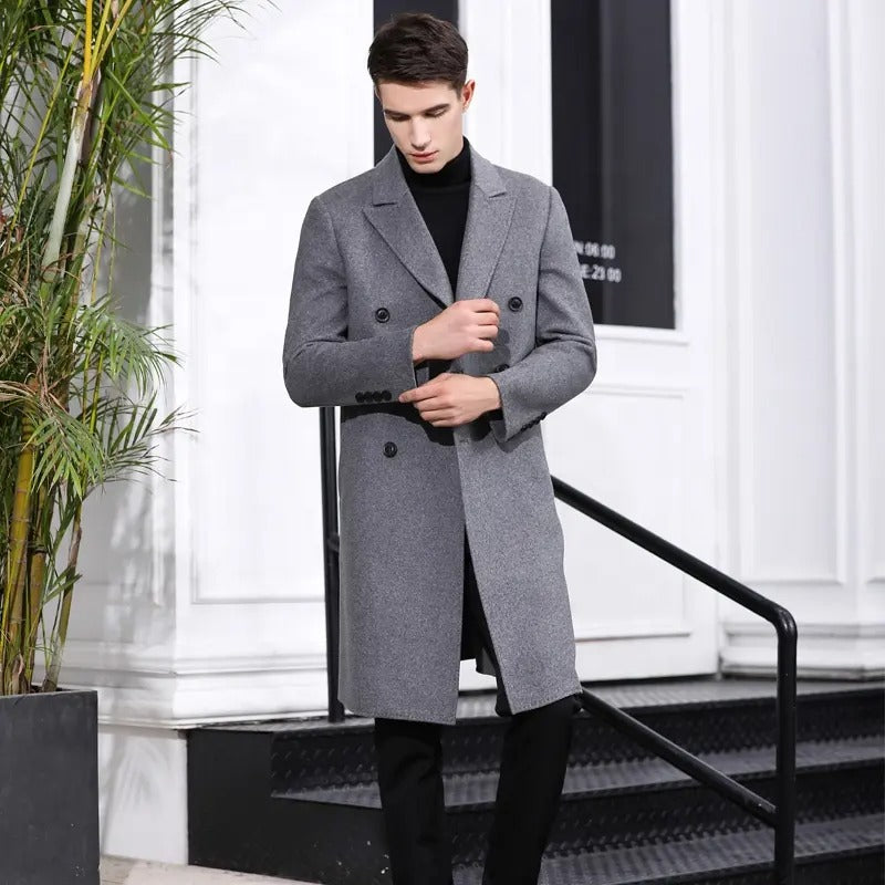 Herren Wollmischungen Langer Wollmantel Lässiger Woll-Trenchcoat Anzugjacke Übermantel | 1001