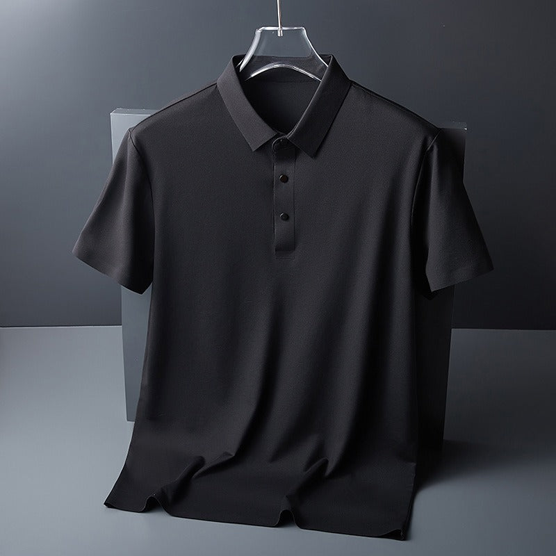 Herren Sommer Nahtloses T-Shirt Aus Eisseide Einfarbig Kurzarm Lässiges Stretch-Poloshirt | Y678